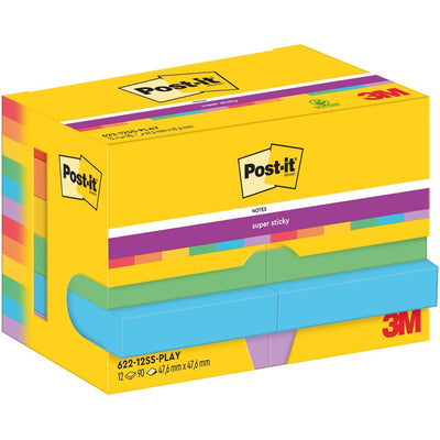 Post-it Super Sticky -   Notes Playful, 90 vel, ft 47,6 x 47,6 mm, pak van 12 blokken
