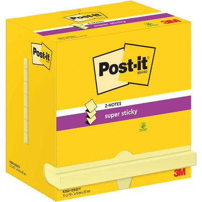 Post-it Super Sticky -   Z-Notes, 90 vel, ft 76 x 127 mm, geel, pak van 12 blokken