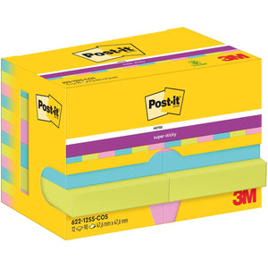 Post-it Super Sticky -   Notes Cosmic, 90 vel, ft 47,6 x 47,6 mm, pak van 12 blokken