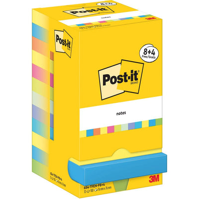Post-it -   Notes Energetic, 100 vel, ft 76 x 76 mm, 8 + 4 GRATIS