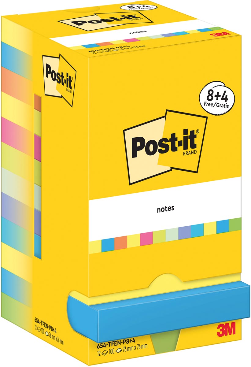 Post-it - Énergétique, 100 feuilles, pi 76 x 76 mm, 8 + 4 GRATUITS