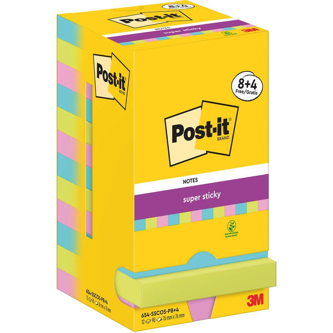 Post-it Super Sticky – Notes Cosmic, 90 Blatt, 76 x 76 mm, 8 + 4 GRATIS