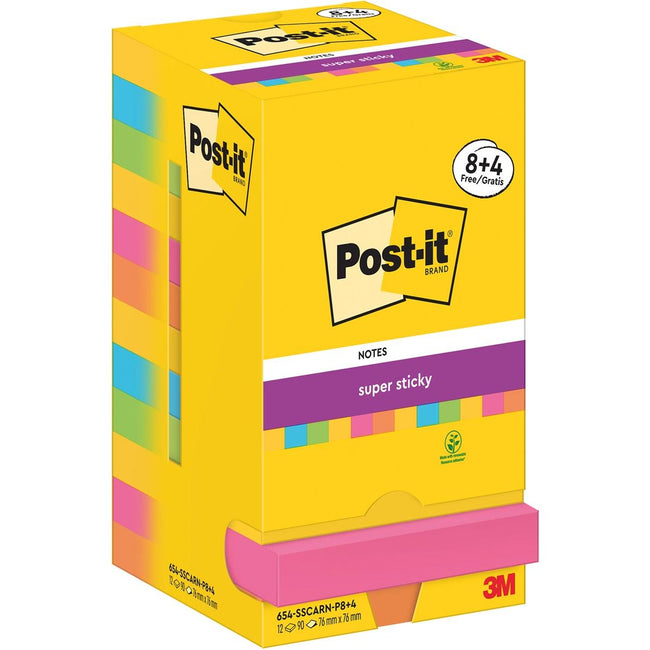 Post-it-post-it Super Sticky Notes Carnival, 90 Vel, Ft 76 x 76 mm, 8 + 4 kostenlos