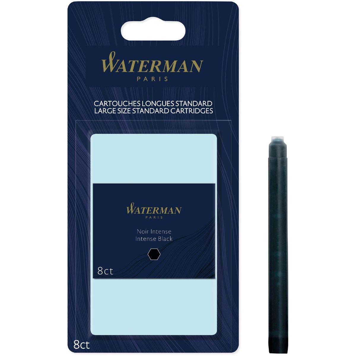 Waterman - Modèles d'encre standard longs, noir (intense), ampoule de 8 pièces