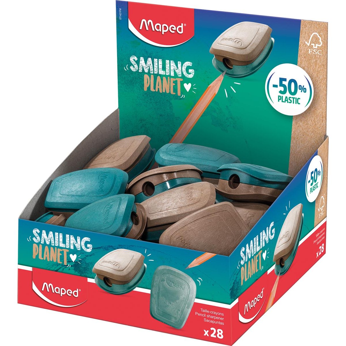 Maped - Smiling Planet potloodslijper Pulse, 1-gaats, display van 28 stuks