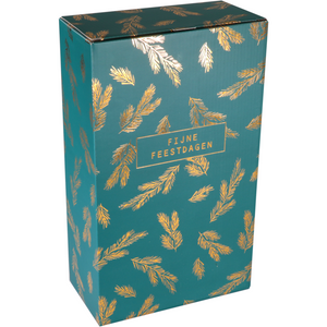 Klika -  Flesdoos | Dennentakjes | karton + PE | 2 flessen | 190x95x330mm | Kerstmis | groen/goud | 100 stuks