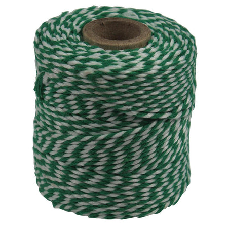 Klika - Corde en coton, vert-blanc, bobine de 50 g, env. 55 m