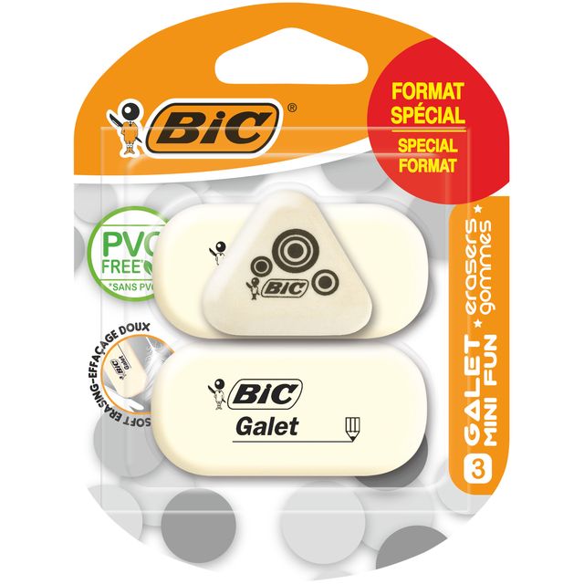 Bic -  Gum Galet pvc vrij zacht potlood wit blister à 3 stuks