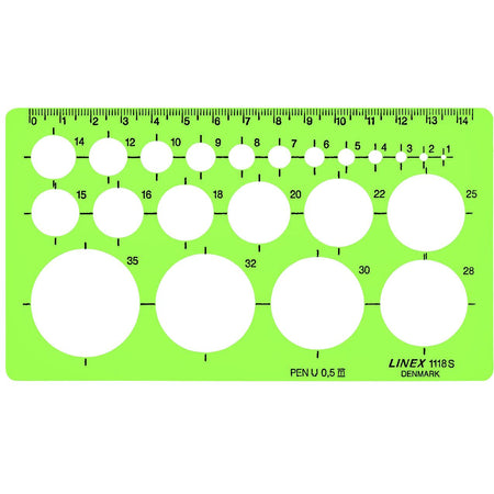 Linex - Gabarit de cercle 22 cercles avec pieds encreurs 1-35mm vert