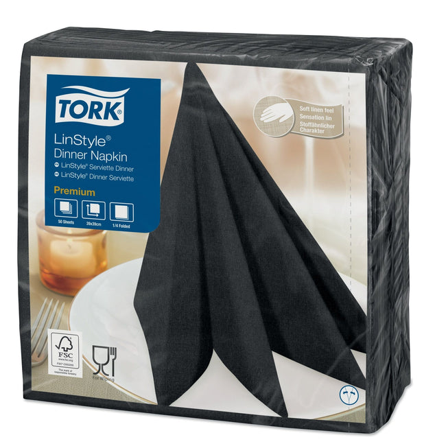Tork -  Dinerservet linstyle premium zwart 478825