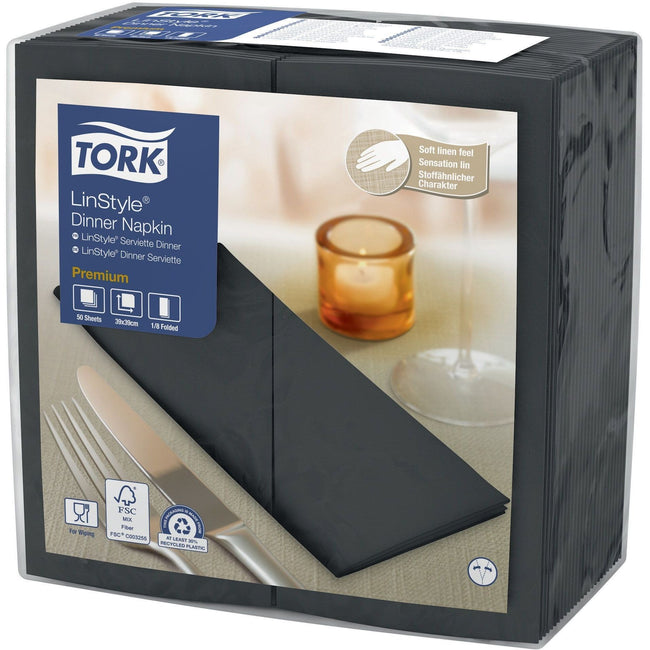 Tork -  Dinerservet linstyle premium zwart 478196