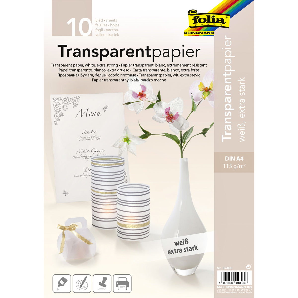 Folia Paper - Papier transparent Folia A4 115gr 10 feuilles blanc