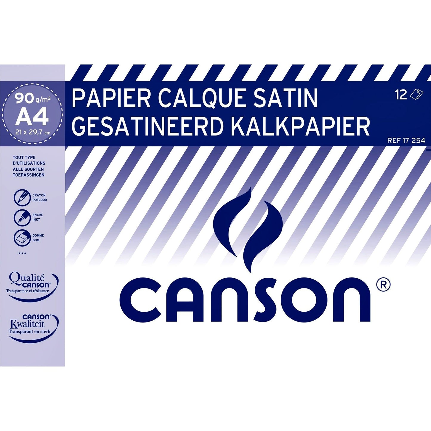 Canson - Papier calque satiné 12 feuilles 90gr A4 translucide