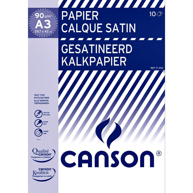 Canson - Satin-Pauspapier 10 Blatt 90gr A3 durchscheinend