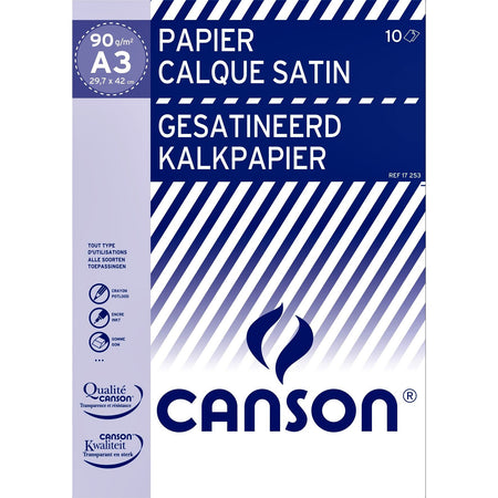 Canson - Papier calque satiné 10 feuilles 90gr A3 translucide