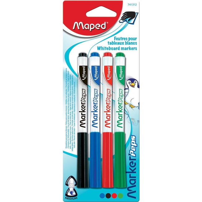 Maped - marqueur pour tableau blanc Marker'Peps, blister de 4 pièces couleurs assorties