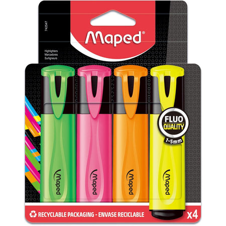 Maped -  markeerstift Fluo'Peps Classic etui van 4 stuks: geel, oranje, roze en groen