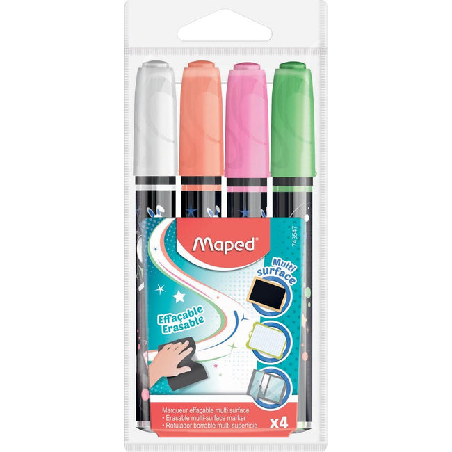 Maped - marqueur craie, étui de 4 pièces couleurs assorties