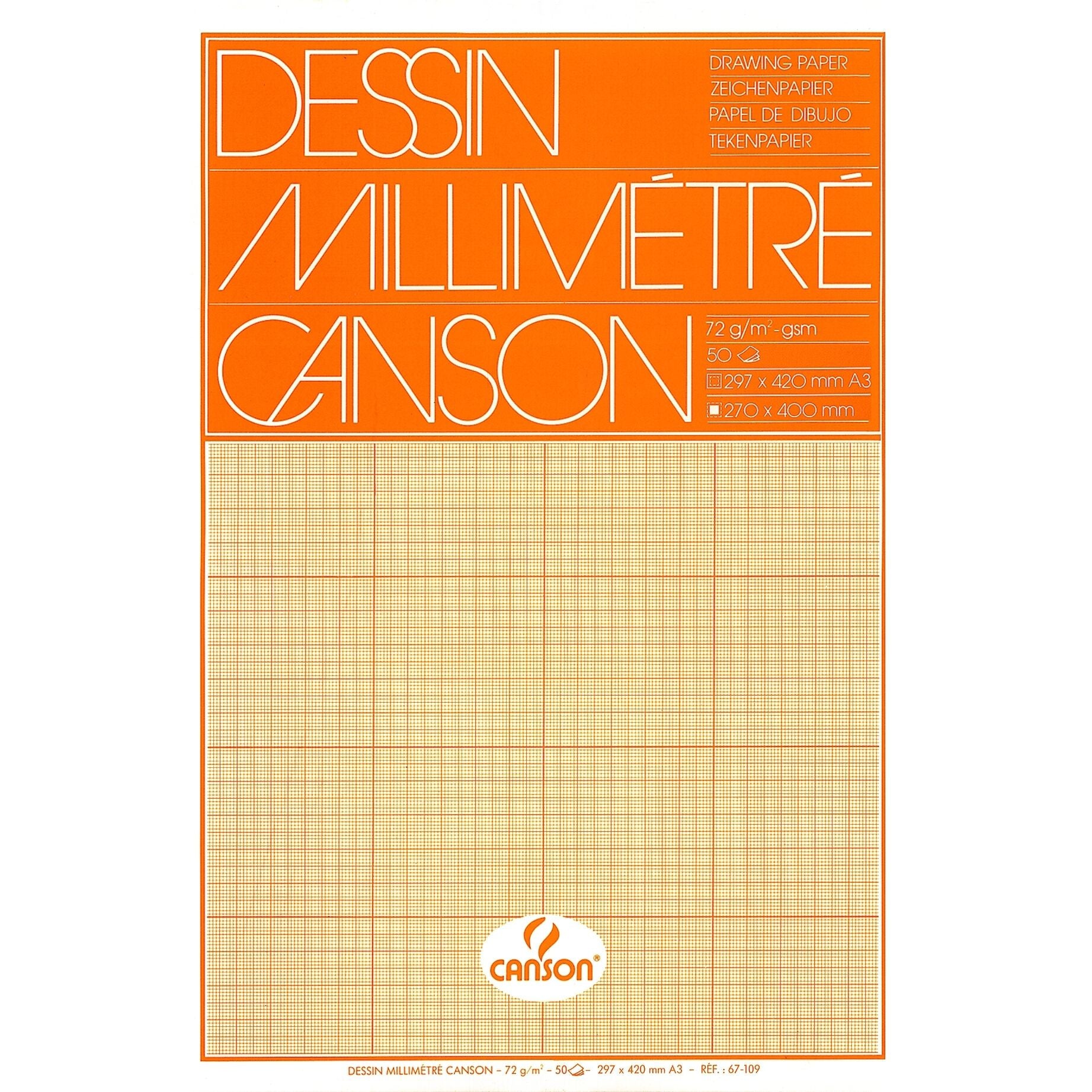 Canson - Papier millimétré marron jaune imprimé 50 feuilles 72gr A3 blanc