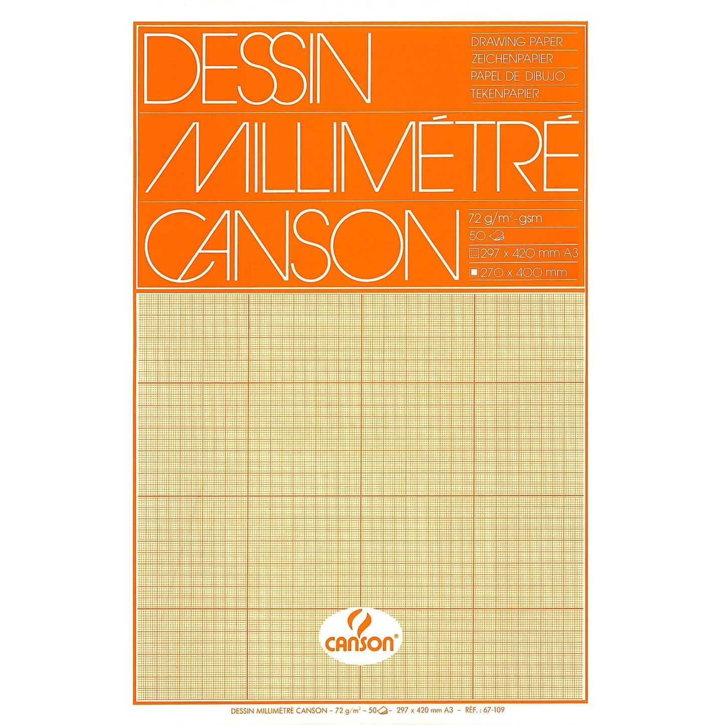 Canson -  Millimeterpapier bruingeel bedrukt 50vel 72gr A3 wit