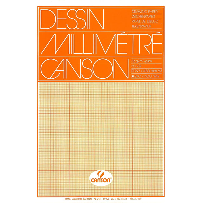 Canson -  Millimeterpapier bruingeel bedrukt 50vel 72gr A3 wit | 10 stuks