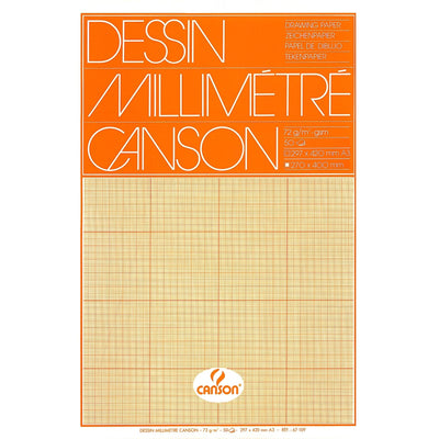 Canson - Papier millimétré marron jaune imprimé 50 feuilles 72gr A3 blanc