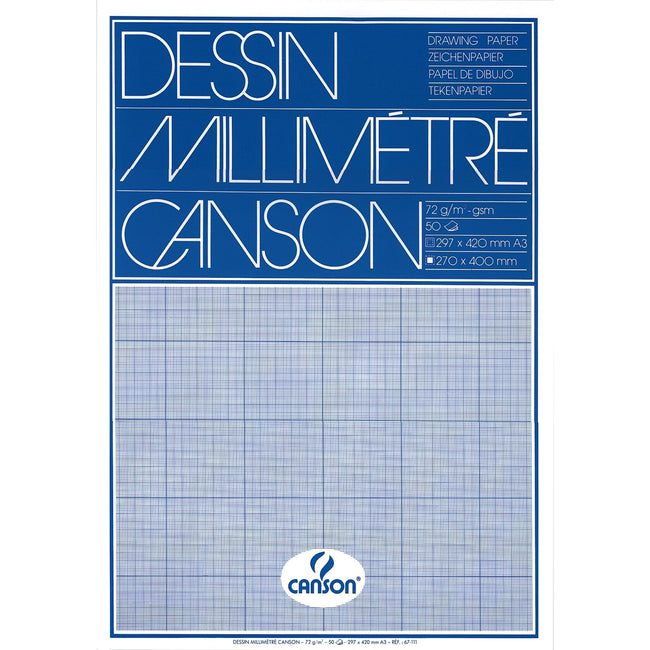 Canson -  Millimeterpapier lichtblauw bedrukt 50vel 72gr A3 wit | 10 stuks