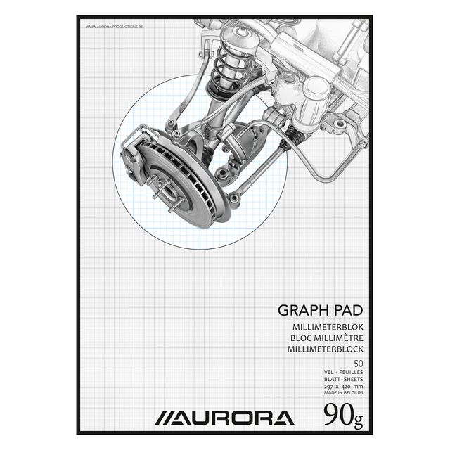 Aurora -  Millimeterblok  a3 50 vel 90gr blauw | 5 stuks