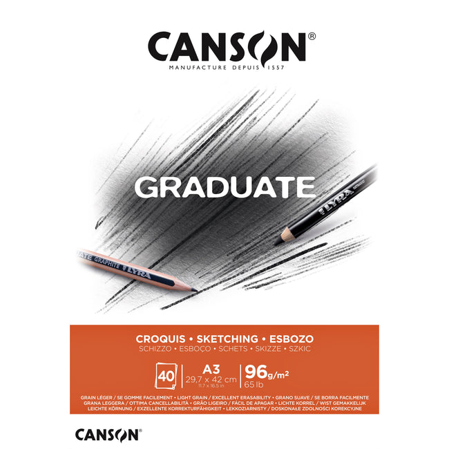 Canson -  Schetspapier Graduate Sketch 40vel 96gr A3 natuurlijk wit | 5 stuks