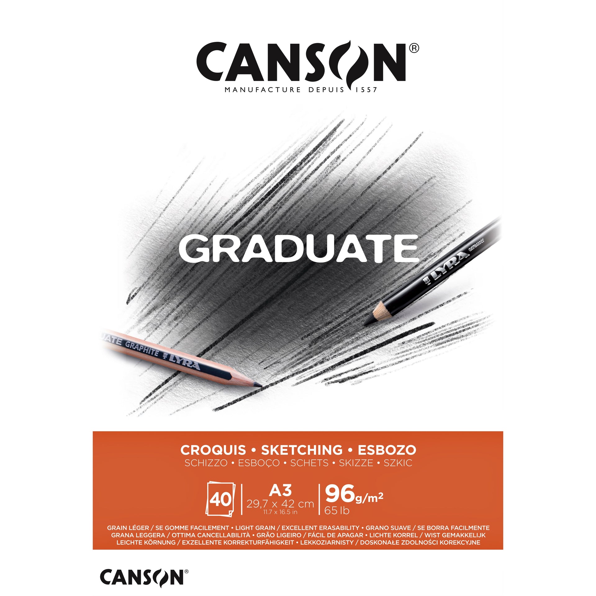 Canson -  Schetspapier  graduate sketch 96gr a3 wit