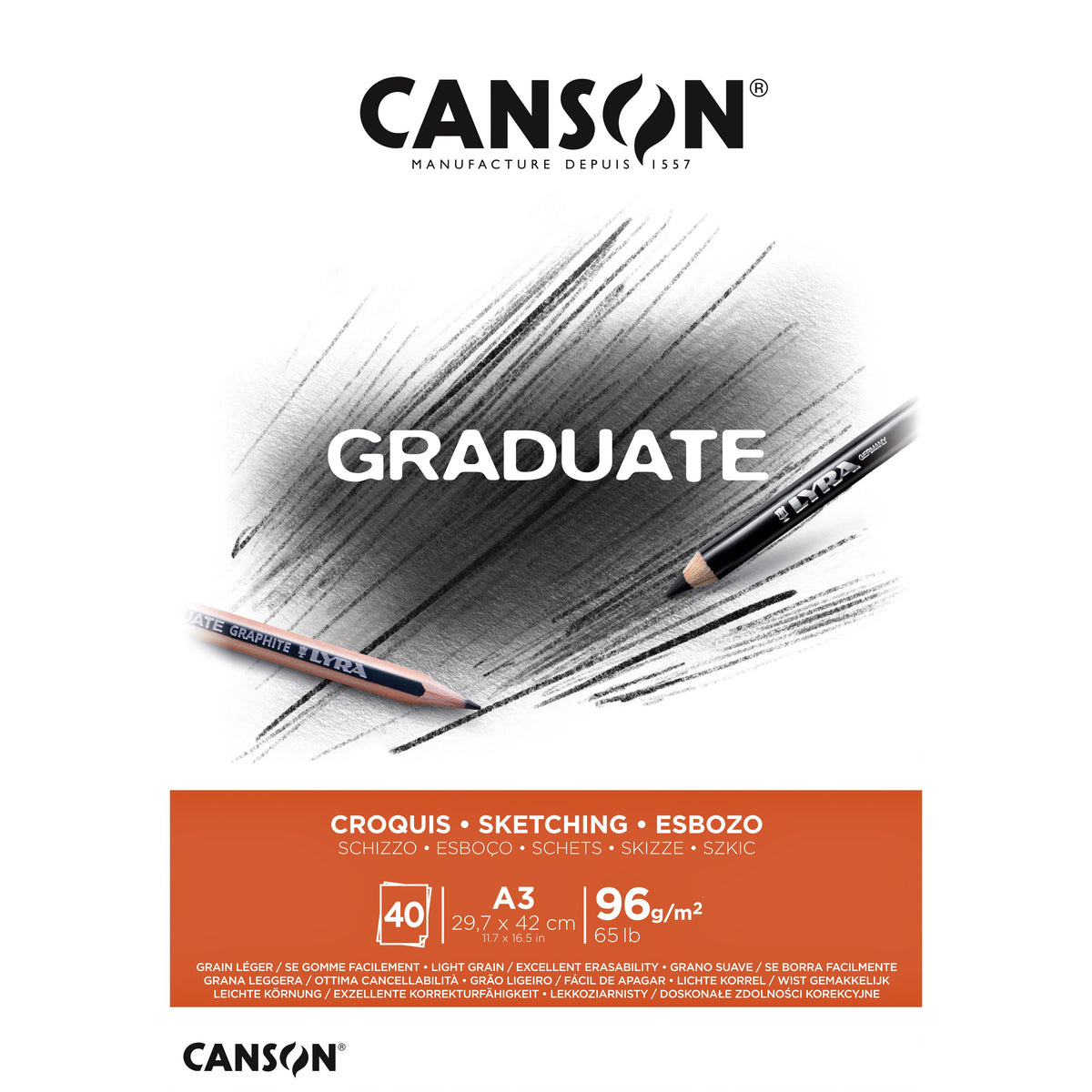 Canson - Papier à croquis Graduate Sketch 40 feuilles 96gr A3 blanc naturel