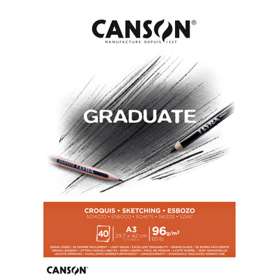 Canson - Papier à croquis Graduate Sketch 40 feuilles 96gr A3 blanc naturel