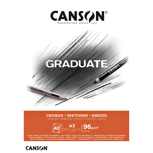 Canson - Papier à croquis Graduate Sketch 40 feuilles 96gr A3 blanc naturel