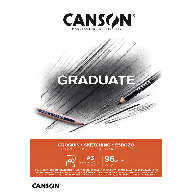 Canson - Papier à croquis Graduate Sketch 40 feuilles 96gr A3 blanc naturel