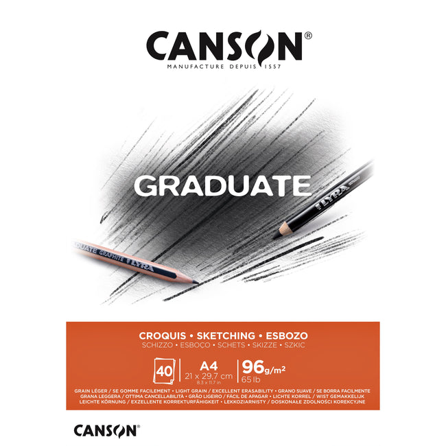 Canson -  Schetspapier Graduate Sketch 40vel 96gr A4 natuurlijk wit