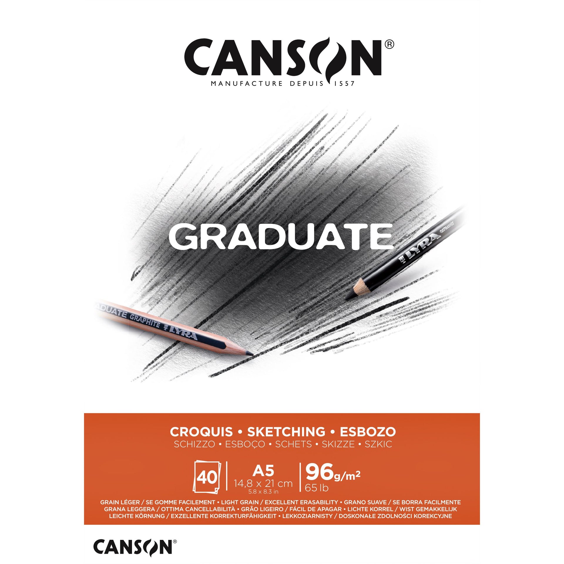 Canson - Papier à croquis Graduate Sketch 40 feuilles 96gr A5 blanc naturel