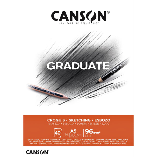 Canson -  Schetspapier Graduate Sketch 40vel 96gr A5 natuurlijk wit