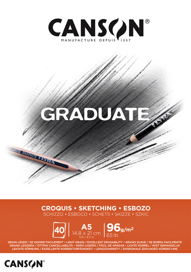 Canson - Papier à croquis Graduate Sketch 40 feuilles 96gr A5 blanc naturel