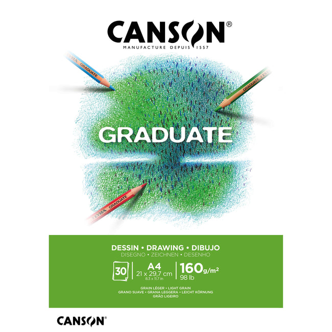 Canson -  Tekenpapier Graduate Drawing 30vel 160gr A4 helderwit