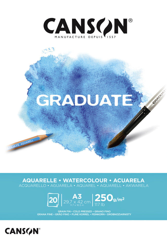 Canson - Papier aquarelle Graduate Aquarelle 20 feuilles 250gr A3 blanc naturel