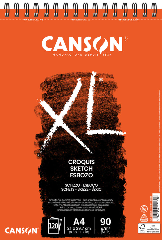 Canson - Papier Croquis XL Sketch 120 feuilles 90gr A4 blanc ivoire | 5 pièces