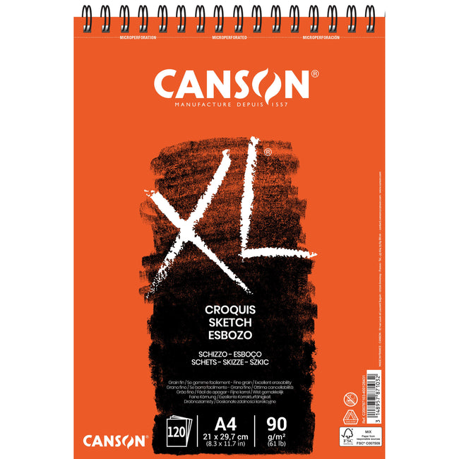 Canson -  Schetspapier XL Sketch 120vel 90gr A4 ivoorwit | 5 stuks