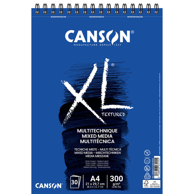 Canson -  Mixed mediapapier XL Textured Mixed Media 30vel 300gr A4 wit | 5 stuks