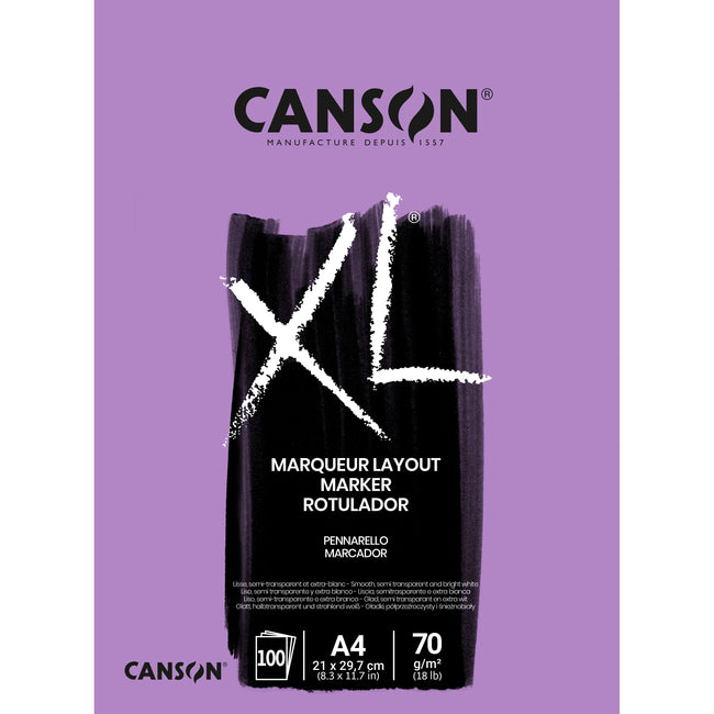 Canson -  Markerpapier XL Marker 100vel 70gr A4 extra wit | 5 stuks