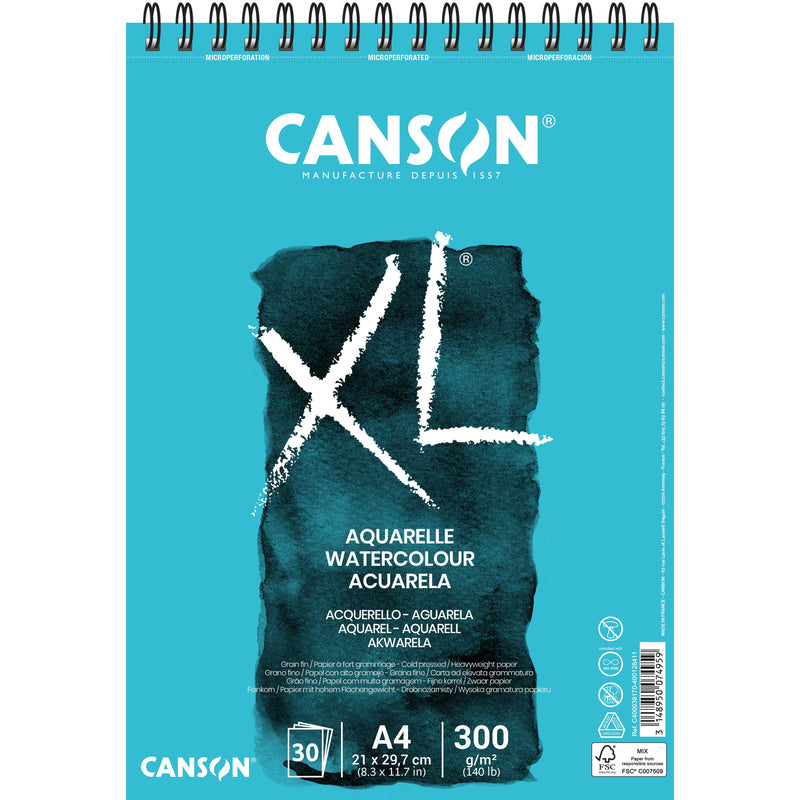 Canson - Papier aquarelle XL 30 feuilles 300gr A4 blanc | 5 pièces