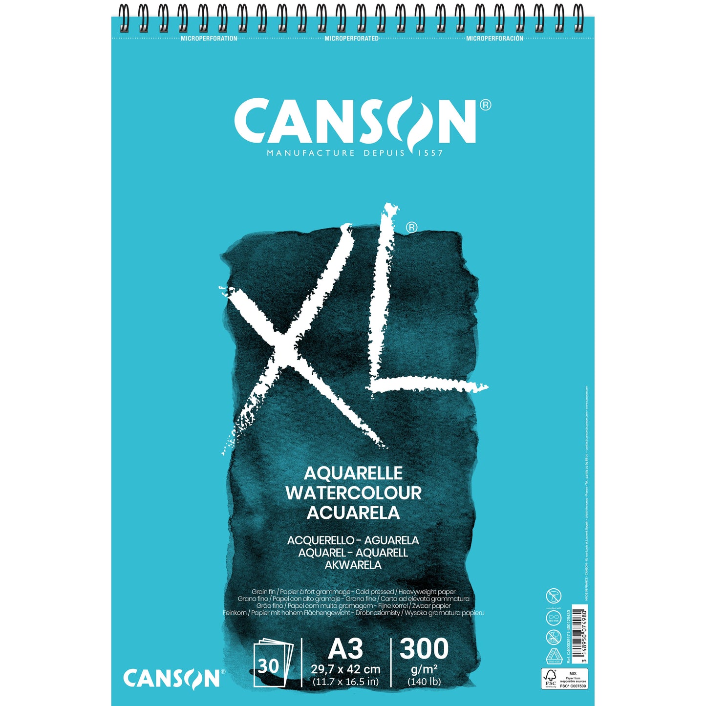 Canson - Papier aquarelle XL 30 feuilles 300gr A3 blanc | 5 pièces