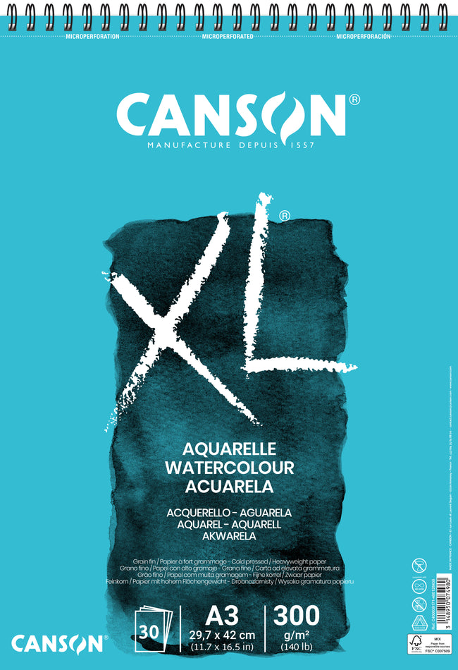 Canson - Papier aquarelle XL 30 feuilles 300gr A3 blanc