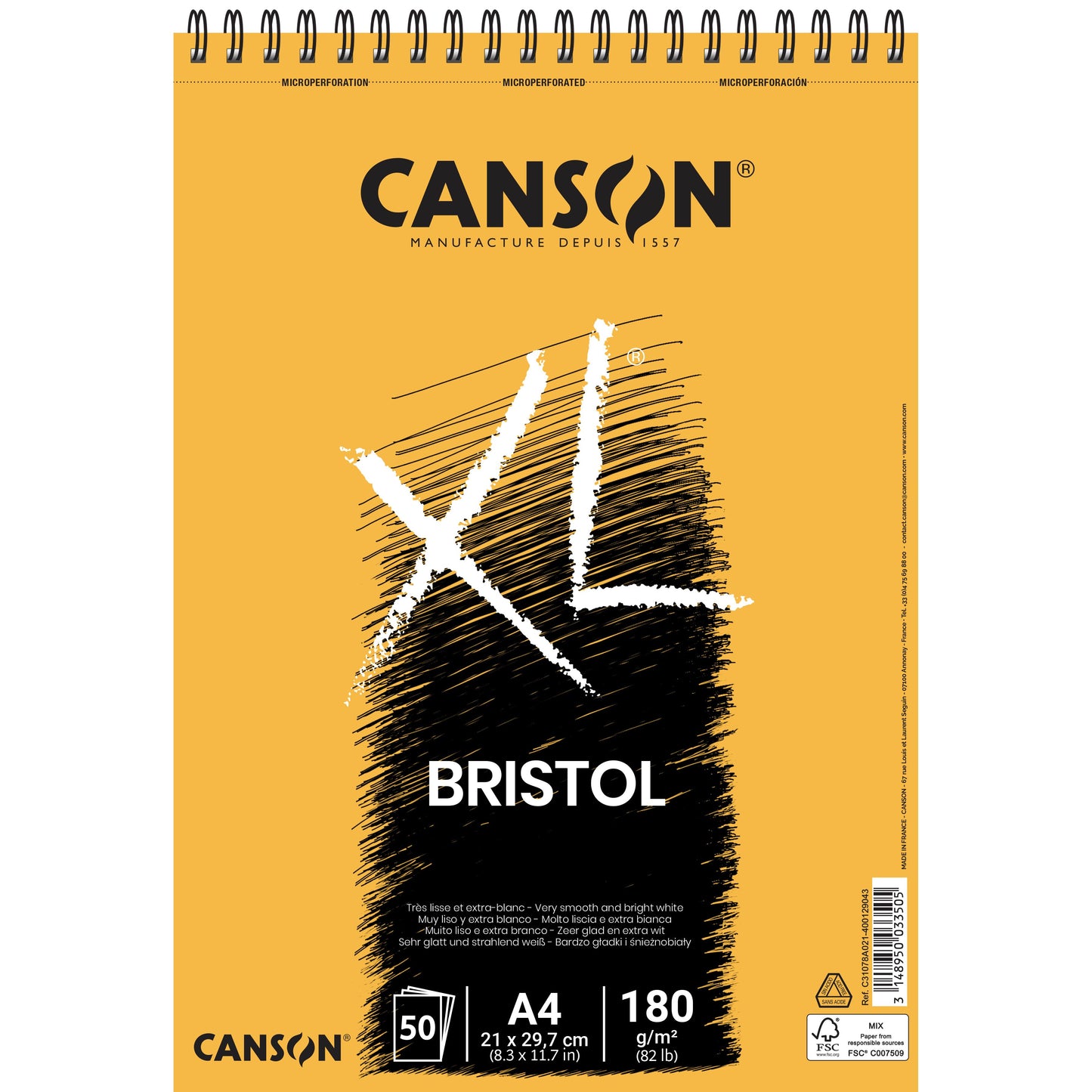Canson - Papier Bristol XL Bristol 50 feuilles 180gr A4 extra blanc | 5 pièces