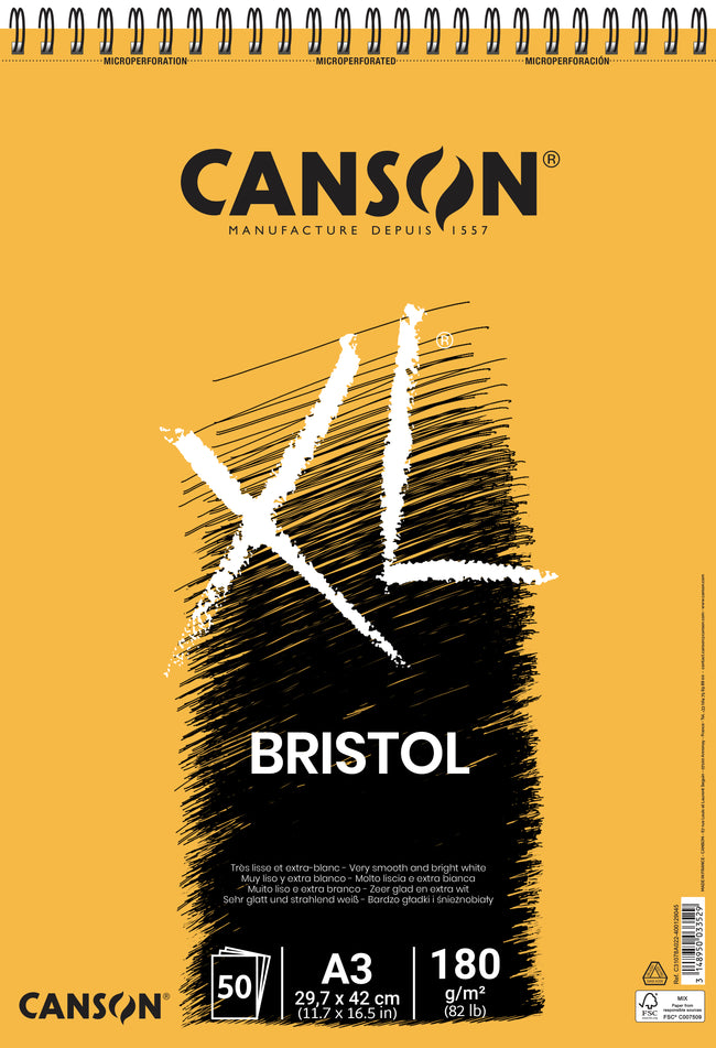 Canson - Papier Bristol XL Bristol 50 feuilles 180gr A3 extra blanc