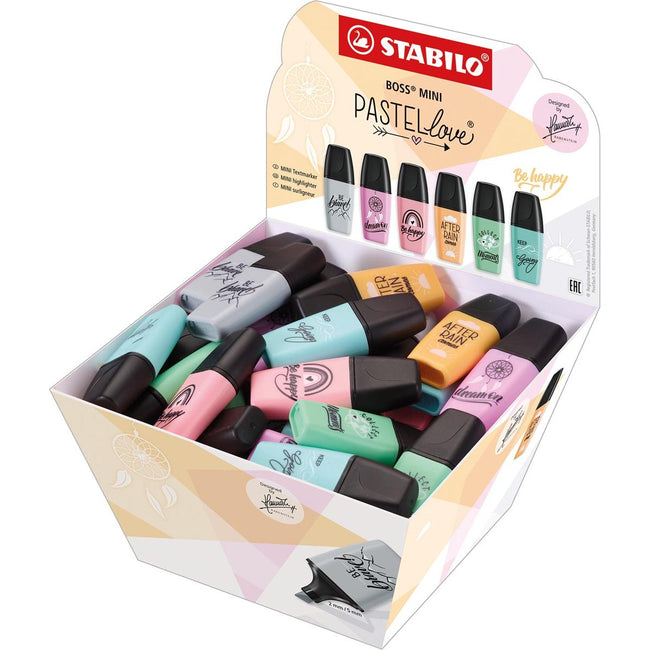 STABILO - BOSS MINI tellove markeerstift, display van 50 stuks in geassorteerde pastelkleuren